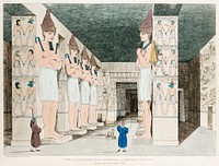 Interior of the Temple at Ybsambul illustration from the kings tombs in Thebes by <a href="https://www.rawpixel.com/search/Giovanni%20Battista%20Belzoni?">Giovanni Battista Belzoni</a> (1778-1823) from Plates illustrative of the researches and operations in Egypt and Nubia (1820). Original from New York public library. Digitally enhanced by rawpixel.