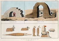 Egyptian Arches, Existing in Thebes, and several animal Mummies illustration from the kings tombs in Thebes by <a href="https://www.rawpixel.com/search/Giovanni%20Battista%20Belzoni?">Giovanni Battista Belzoni</a> (1778-1823) from Plates illustrative of the researches and operations in Egypt and Nubia (1820). Original from New York public library. Digitally enhanced by rawpixel.