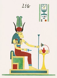 Hathor illustration from Pantheon Egyptien (1823-1825) by <a href="https://www.rawpixel.com/search/Leon%20Jean%20Joseph%20Dubois?&amp;sort=curated&amp;page=1">Leon Jean Joseph Dubois</a> (1780-1846). Original from The New York Public Library. Digitally enhanced by rawpixel.