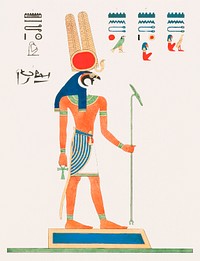 Montu illustration from Pantheon Egyptien (1823-1825) by <a href="https://www.rawpixel.com/search/Leon%20Jean%20Joseph%20Dubois?&amp;sort=curated&amp;page=1">Leon Jean Joseph Dubois</a> (1780-1846). Original from The New York Public Library. Digitally enhanced by rawpixel.