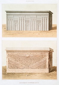 Sarcophagus of Menkaure and Ai from Histoire de l&#39;art &eacute;gyptien (1878) by <a href="https://www.rawpixel.com/search/%C3%89mile?sort=curated&amp;page=1">&Eacute;mile Prisse d&#39;Avennes</a>. Original from The New York Public Library. Digitally enhanced by rawpixel.