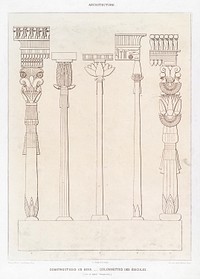 Wooden constructions - Columns and aedicules from Histoire de l&#39;art &eacute;gyptien (1878) by <a href="https://www.rawpixel.com/search/%C3%89mile?sort=curated&amp;page=1">&Eacute;mile Prisse d&#39;Avennes</a>. Original from The New York Public Library. Digitally enhanced by rawpixel.