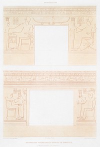 Interior decorations of the Gynaeceum of Ramses III from Histoire de l&#39;art &eacute;gyptien (1878) by <a href="https://www.rawpixel.com/search/%C3%89mile?sort=curated&amp;page=1">&Eacute;mile Prisse d&#39;Avennes</a>. Original from The New York Public Library. Digitally enhanced by rawpixel.