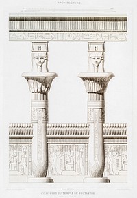 Columns of the Temple of Nectanebo from Histoire de l'art &eacute;gyptien (1878) by &Eacute;mile Prisse d'Avennes. Original from The New York Public Library. Digitally enhanced by rawpixel.