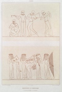 Musicians & dancers (Theban Necropolis) from Histoire de l'art &eacute;gyptien (1878) by &Eacute;mile Prisse d'Avennes. Original from The New York Public Library. Digitally enhanced by rawpixel.