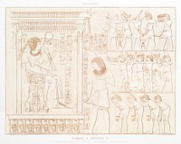 Tribute to Amenhotep III from Histoire de l&#39;art &eacute;gyptien (1878) by <a href="https://www.rawpixel.com/search/%C3%89mile?sort=curated&amp;page=1">&Eacute;mile Prisse d&#39;Avennes</a>. Original from The New York Public Library. Digitally enhanced by rawpixel.
