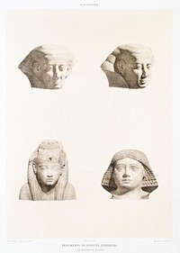 Fragments of Iconic statues from Histoire de l&#39;art &eacute;gyptien (1878) by <a href="https://www.rawpixel.com/search/%C3%89mile?sort=curated&amp;page=1">&Eacute;mile Prisse d&#39;Avennes</a>. Original from The New York Public Library. Digitally enhanced by rawpixel.
