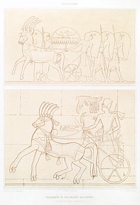 Fragments of military bas-reliefs from Histoire de l&#39;art &eacute;gyptien (1878) by <a href="https://www.rawpixel.com/search/%C3%89mile?sort=curated&amp;page=1">&Eacute;mile Prisse d&#39;Avennes</a>. Original from The New York Public Library. Digitally enhanced by rawpixel.
