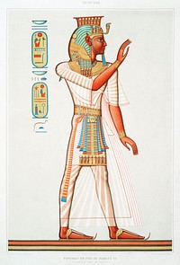 Full portrait of Ramses III from Histoire de l&#39;art &eacute;gyptien (1878) by <a href="https://www.rawpixel.com/search/%C3%89mile?sort=curated&amp;page=1">&Eacute;mile Prisse d&#39;Avennes</a>. Original from The New York Public Library. Digitally enhanced by rawpixel.