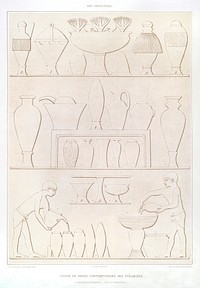 Various of contemporary vases in the pyramids from Histoire de l&#39;art &eacute;gyptien (1878) by <a href="https://www.rawpixel.com/search/%C3%89mile?sort=curated&amp;page=1">&Eacute;mile Prisse d&#39;Avennes</a>. Original from The New York Public Library. Digitally enhanced by rawpixel.