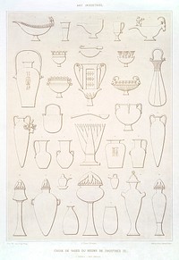 Various of vases from the reign of Tuthmosis III from Histoire de l&#39;art &eacute;gyptien (1878) by <a href="https://www.rawpixel.com/search/%C3%89mile?sort=curated&amp;page=1">&Eacute;mile Prisse d&#39;Avennes</a>. Original from The New York Public Library. Digitally enhanced by rawpixel.