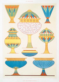 Vases of various materials from Histoire de l&#39;art &eacute;gyptien (1878) by <a href="https://www.rawpixel.com/search/%C3%89mile?sort=curated&amp;page=1">&Eacute;mile Prisse d&#39;Avennes</a>. Original from The New York Public Library. Digitally enhanced by rawpixel.