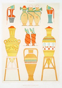 Variety of Egyptian urns from Histoire de l&#39;art &eacute;gyptien (1878) by <a href="https://www.rawpixel.com/search/%C3%89mile?sort=curated&amp;page=1">&Eacute;mile Prisse d&#39;Avennes</a>. Original from The New York Public Library. Digitally enhanced by rawpixel.