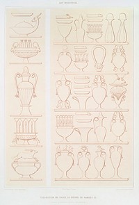 Amphora, jars and other vases from Histoire de l&#39;art &eacute;gyptien (1878) by <a href="https://www.rawpixel.com/search/%C3%89mile?sort=curated&amp;page=1">&Eacute;mile Prisse d&#39;Avennes</a>. Original from The New York Public Library. Digitally enhanced by rawpixel.