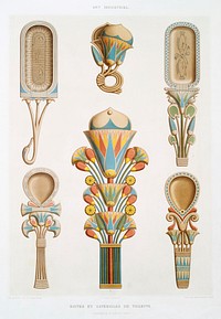Boxes and utensils from Histoire de l&#39;art &eacute;gyptien (1878) by <a href="https://www.rawpixel.com/search/%C3%89mile?sort=curated&amp;page=1">&Eacute;mile Prisse d&#39;Avennes</a>. Original from The New York Public Library. Digitally enhanced by rawpixel.