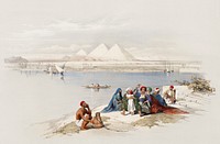Pyramids of Gezeeh (Giza) from the Nile illustration by David Roberts (1796&ndash;1864). Original from The New York Public Library. Digitally enhanced by rawpixel.