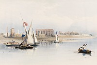 General view of the ruins of Luxor from the Nile illustration by <a href="https://www.rawpixel.com/search/David%20Roberts?&amp;page=1">David Roberts</a> (1796&ndash;1864). Original from The New York Public Library. Digitally enhanced by rawpixel.
