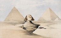 The Great Sphinx Pyramids of Gizeh (Giza) illustration by <a href="https://www.rawpixel.com/search/David%20Roberts?&amp;page=1">David Roberts</a> (1796&ndash;1864). Original from The New York Public Library. Digitally enhanced by rawpixel.