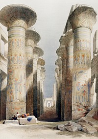 Great Hall at Karnak temple in Thebes illustration by <a href="https://www.rawpixel.com/search/David%20Roberts?&amp;page=1">David Roberts</a> (1796&ndash;1864). Original from The New York Public Library. Digitally enhanced by rawpixel.