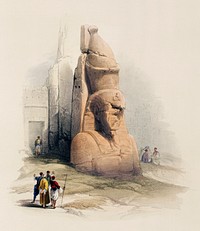 Entrance of the temple at Luxor showing one of two colossal stature of Rameses II illustration by <a href="https://www.rawpixel.com/search/David%20Roberts?&amp;page=1">David Roberts</a> (1796&ndash;1864). Original from The New York Public Library. Digitally enhanced by rawpixel.