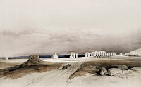 Ruins of the Memnonium Thebes illustration by <a href="https://www.rawpixel.com/search/David%20Roberts?&amp;page=1">David Roberts</a> (1796&ndash;1864). Original from The New York Public Library. Digitally enhanced by rawpixel.
