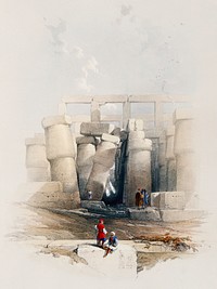 Part of the hall of columns at Karnak Thebes illustration by <a href="https://www.rawpixel.com/search/David%20Roberts?&amp;page=1">David Roberts</a> (1796&ndash;1864). Original from The New York Public Library. Digitally enhanced by rawpixel.