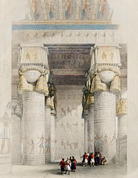 View from under the portico of the Temple of Dendera (Dandara) illustration by <a href="https://www.rawpixel.com/search/David%20Roberts?&amp;page=1">David Roberts</a> (1796&ndash;1864). Original from The New York Public Library. Digitally enhanced by rawpixel.
