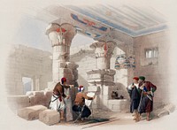 Deir el Medina (Dayr al Madinah) is an ancient Egyptian village which was home to the artisans who worked on the tombs in the Valley of the Kings illustration by <a href="https://www.rawpixel.com/search/David%20Roberts?&amp;page=1">David Roberts</a> (1796&ndash;1864). Original from The New York Public Library. Digitally enhanced by rawpixel.