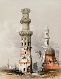 Ruined mosques in the desert west of the Citadel illustration by David Roberts (1796&ndash;1864). Original from The New York Public Library. Digitally enhanced by rawpixel.
