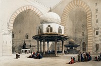 Mosque of Sultan Hassan Cairo illustration by <a href="https://www.rawpixel.com/search/David%20Roberts?&amp;page=1">David Roberts</a> (1796&ndash;1864). Original from The New York Public Library. Digitally enhanced by rawpixel.