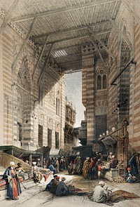 Bazaar of the silk mercers, Cairo illustration by <a href="https://www.rawpixel.com/search/David%20Roberts?&amp;page=1">David Roberts</a> (1796&ndash;1864). Original from The New York Public Library. Digitally enhanced by rawpixel.