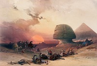 Approach of the simoom Desert of Gizeh illustration by <a href="https://www.rawpixel.com/search/David%20Roberts?&amp;page=1">David Roberts</a> (1796&ndash;1864). Original from The New York Public Library. Digitally enhanced by rawpixel.