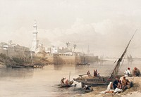 View on the Nile ferry to Gizeh illustration by <a href="https://www.rawpixel.com/search/David%20Roberts?&amp;page=1">David Roberts</a> (1796&ndash;1864). Original from The New York Public Library. Digitally enhanced by rawpixel.