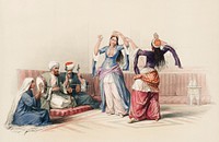 Dancing girls at Cairo illustration by <a href="https://www.rawpixel.com/search/David%20Roberts?&amp;page=1">David Roberts</a> (1796&ndash;1864). Original from The New York Public Library. Digitally enhanced by rawpixel.