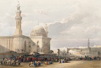 Mosque of Sultan Hassan from the Great Square of the Rumeyleh illustration by <a href="https://www.rawpixel.com/search/David%20Roberts?&amp;page=1">David Roberts</a> (1796&ndash;1864). Original from The New York Public Library. Digitally enhanced by rawpixel.