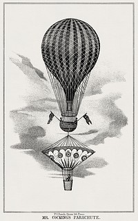 Mr. Cocking&#39;s parachute from a system of aeronautics (1850) by <a href="https://www.rawpixel.com/search/John%20Wise?&amp;page=1">John Wise </a>(1808-1879)