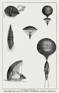 Mr. Henson&#39;s ascent from Cremorne House from a system of aeronautics (1850) by <a href="https://www.rawpixel.com/search/John%20Wise?&amp;page=1">John Wise </a>(1808-1879)