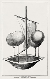 Lana&#39;s aeronautic vessel from a system of aeronautics (1850) by <a href="https://www.rawpixel.com/search/John%20Wise?&amp;page=1">John Wise </a>(1808-1879)