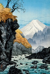 Foot of Mount Ashitaka (1932) print in high resolution by Hiroaki Takahashi. Original from The Los Angeles County Museum of Art. Digitally enhanced by rawpixel.
