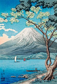 Mount Fuji from Lake Yamanaka print in high resolution by Hiroaki Takahashi (1871–1945). Original from The Los Angeles County Museum of Art. Digitally enhanced by rawpixel.