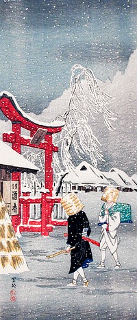 Okabe in Snow (ca.1925&ndash;1926) print in high resolution by <a href="https://www.rawpixel.com/search/Hiroaki%20Takahashi?sort=curated&amp;page=1&amp;topic_group=_my_topics">Hiroaki Takahashi</a>. Original from The Los Angeles County Museum of Art. Digitally enhanced by rawpixel.