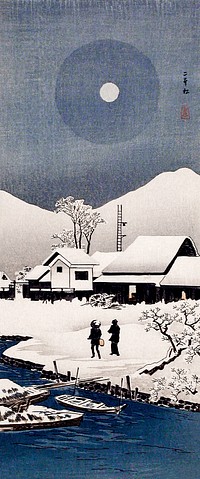 Snow at Nipponmatsu (ca.1926–1927) print in high resolution by Hiroaki Takahashi. Original from The Los Angeles County Museum of Art. Digitally enhanced by rawpixel.