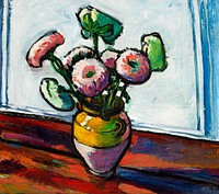 Zinnias (1909–1912) painting in high resolution by Henry Lyman Sayen. Original from the Smithsonian Institution. Digitally enhanced by rawpixel.