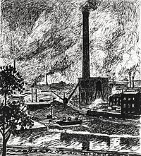 Industrial Scene drawing in high resolution by <a href="https://www.rawpixel.com/search/Henry%20Lyman%20Sayen?sort=curated&amp;page=1">Henry Lyman Sayen</a> (1875&ndash;1918). Original from the Smithsonian Institution. Digitally enhanced by rawpixel.
