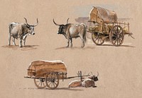Oxcarts, Italy (January 1873) by <a href="https://www.rawpixel.com/search/Samuel%20Colman?sort=curated&amp;page=1">Samuel Colman</a>. Original from The Smithsonian Institution. Digitally enhanced by rawpixel.