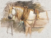 Study of a Horse, Brittany (1873&ndash;1874) by <a href="https://www.rawpixel.com/search/Samuel%20Colman?sort=curated&amp;page=1">Samuel Colman</a>. Original from The Smithsonian Institution. Digitally enhanced by rawpixel.