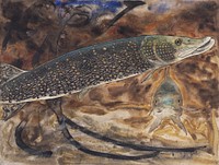 Pike fishes in an aquarium (ca.1876&ndash;1924) painting in high resolution by Gerrit Willem Dijsselhof. Original from the Rijksmuseum. Digitally enhanced by rawpixel.