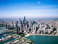 Aerial view of downtown Chicago from Lake Michigan. Original image from Carol M. Highsmith’s America, Library of Congress collection. Digitally enhanced by rawpixel.