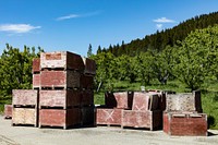 Fruit boxes at a  Washington orchard. Original image from Carol M. Highsmith&rsquo;s America, Library of Congress collection. Digitally enhanced by rawpixel.