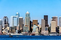 View of the Seattle, Washington, skyline from the the city's Alki neighborhood across Elliott Bay. Original image from Carol M. Highsmith&rsquo;s America, Library of Congress collection. Digitally enhanced by rawpixel.